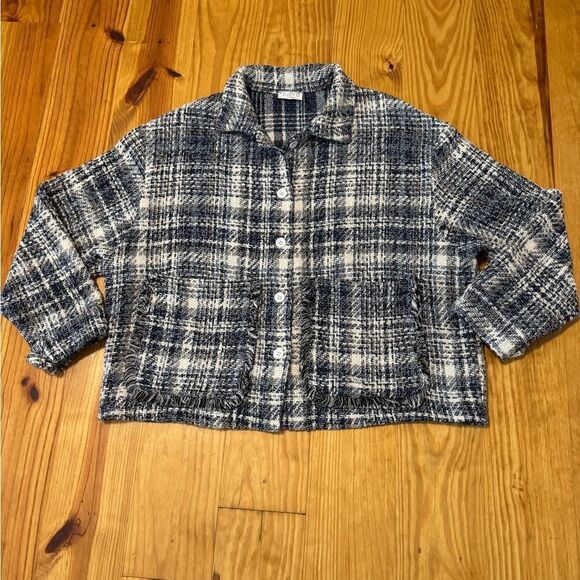 Suzy D London Gwen 21776 Shacket Jacket Women’s MED Blue Plaid Button - Picture 3 of 10